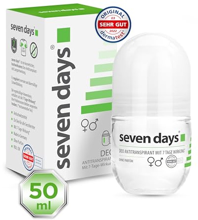 seven days Antitranspirant 50ml, Roll On gegen Schweiß [Langzeitschutz - Bis 7 Tage] Antitranspirant starkes schwitzen, Anti Transpirant Herren & Damen Deo, Mittel gegen Schwitzen, Deoroller