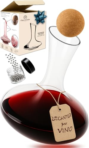 Dekanter & Zubehör (Korkverschluss + Reinigungsperlen aus Edelstahl) - 100% bleifreie Weinkaraffe aus Kristallglas - Weinbelüfter Dekantierer für Rotwein - Einzigartige Geschenkidee