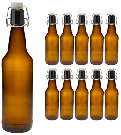 hocz 10x leere Bügelflaschen 500ml zum Befüllen Braun - Flaschen mit Bügelverschluss - 10er Bügel Glasflaschen Set für Bier, Saft, Getränke, Likör, Öl, Saucen - 10 Stück, 500 ml, Braun