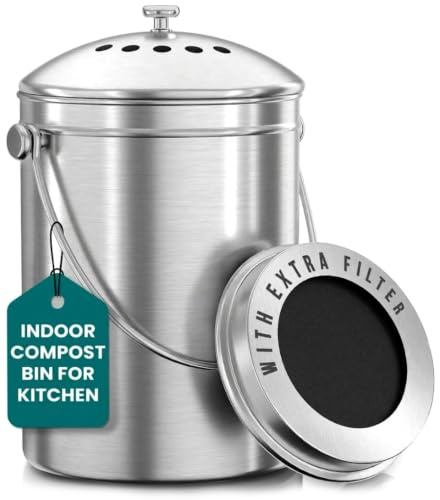 Premium-Qualität Edelstahl Kompostbehälter Komposteimer 1,3 Gallonen, Inklusive Kohlefilter - von Utopia Kitchen