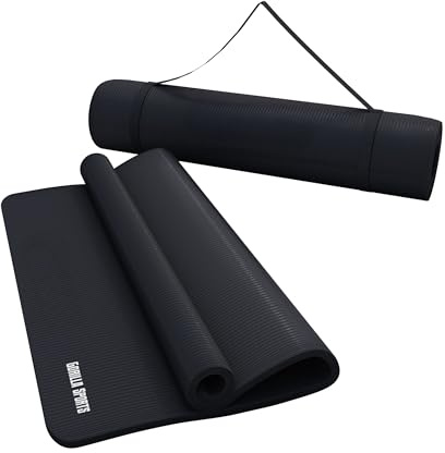 GORILLA SPORTS® Yogamatte - 190x60x1,5 cm oder 190x100x1,5 cm, mit Tragegurt, Phthalatfrei, Rutschfest, Farbwahl - Gymnastikmatte, Fitnessmatte, Sportmatte, Trainingsmatte, Übungsmatte Schwarz