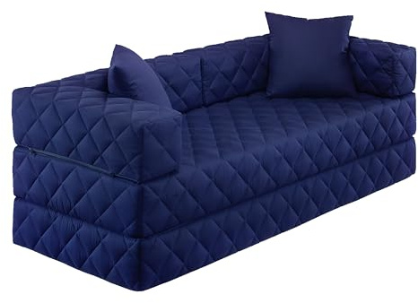 Traumnacht Schlafsofa und Gästesofa mit Schlaffunktion 200x80x65 cm – Dunkelblau mit 2 Spitzkissen, abnehmbarer Bezug, für Kinder und Erwachsene