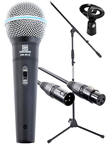 Pronomic Superstar Mikrofonset (Komplettset, dynamisches Gesangs Mikrofon, Galgenständer, 5m XLR-Kabel, Mikrofonklemme) schwarz