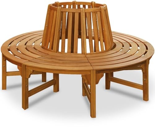 Casaria® Baumbank Sitzbank Wetterfest Holz FSC®-Zertifiziert 320kg Belastbarkeit Rückenlehne 360° Rundbank Garten Bank Baumbank Eukalyptus Ø190x80cm Braun