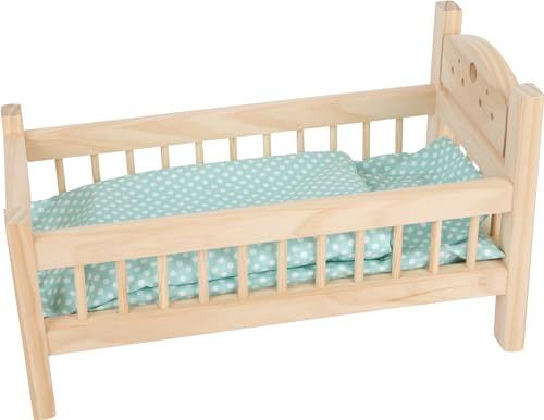 small foot Puppenbett aus Holz, Puppenmöbel-Zubehör, Kissen und Decke im Herz-Design, ab 3 Jahren, 9601, Klein