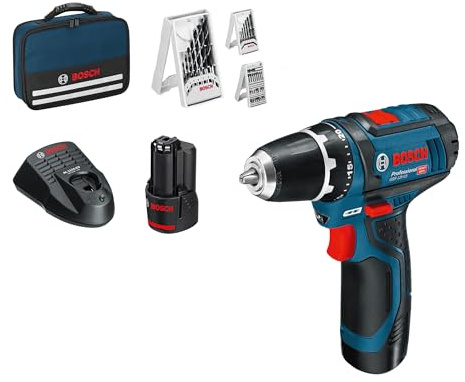 Bosch Professional 12V System Akku Bohrschrauber GSR 12V-15 (inkl. 2x2.0 Akku, Ladegerät, 39tlg.-Zubehör-Set, Werkzeugtasche) - Amazon Exclusive