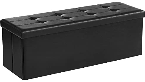SONGMICS Sitzhocker 120 Liter, Aufbewahrungsbox, Fußhocker, faltbar, bis 300 kg belastbar, Bezug aus Kunstleder, gepolstert, schwarz LSF701