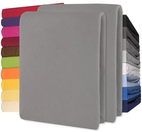 CelinaTex Jersey Topper Spannbettlaken Lucina 200x200-200x220cm dunkel grau 100% Baumwolle gekämmt bis 12cm Matratzenhöhe Spannbettbezug, Leintuch, Bettlaken, elastisch, Strech, Oeko-Tex