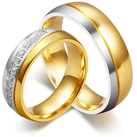 ANAZOZ Parr Ringe Edelstahl Vergoldet, Hochzeitsringe 6mm Trauring Edelstahl Ehering mit Zirkonia Modeschmuck Partnerringe Größe 49 bis 70