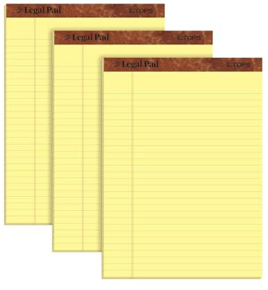 Tops The Legal Pad 75327 Schreibblöcke, 21,6 x 29,5 cm, Kanarienvögelpapier, Rechtsregeln, 50 Blatt, 3 Stück