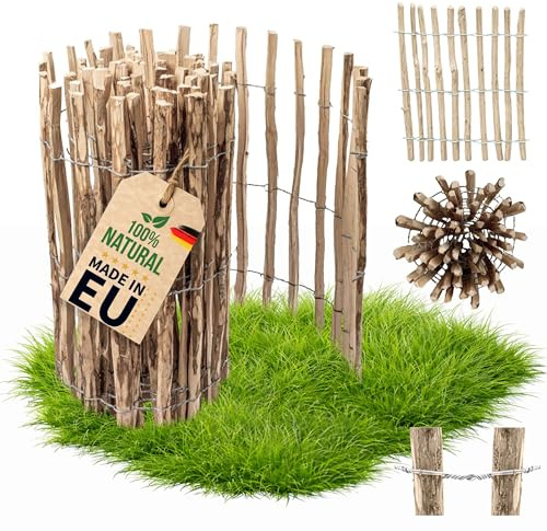 Floranica Staketenzaun aus Haselnuss 5 m lang x 90 cm hoch, Lattenabstand 4-6 cm Rollzaun Gartenzaun Gartenbegrenzung, Hundezaun