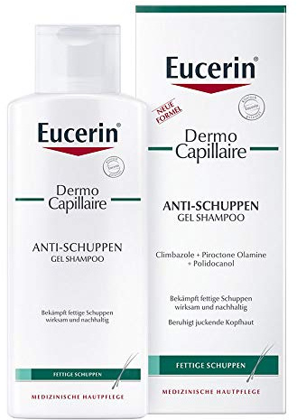 Eucerin DermoCapillaire Anti-Schuppen Gel Shampoo 250 ml, Haarpflege gegen trockene Schuppen und seborrhoische Dermatitis, milde Reinigung für zu Schuppenbildung neigende und trockene Kopfhaut