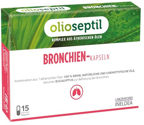 Olioseptil Bronchi 15 Capsules | Ab 15 Jahren, ätherische Öle, Radiata, Thymian und Waldkiefer, beteiligt sich an den optimalen Funktionen des Atmungssystems