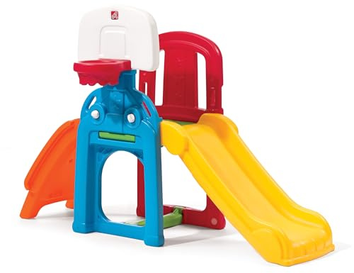 Step2 Game Time Sports Climber Spielgerät mit Rutsche und vielen Spielmöglichkeiten | Kinderrutsche, Basketballkorb, Kletterwand aus Kunststoff