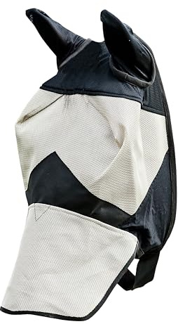 Horze Fliegenhaube für Pferde, Fliegenmaske mit Schutz für Nüstern und Ohren, UV Schutz, Braun, F