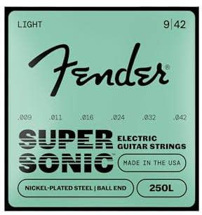Fender Super 250 E-Gitarrensaiten, 9-42 Stärke, Vernickelter Stahl, Hoher Output und Geschmeidiges Spielgefühl, Kugel-Ende, Dynamischer Rock- und Blues-Sound, 1 Satz