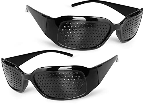 Ganzoo Rasterbrille Lochbrille für Augentraining und Entspannung, 2er Set schwarz, Gitter-Brille mit faltbaren Bügeln, Pinehole Glasses Form A, Kunststoff, Nah- und Fernbereich, 24 g, 150 mm,