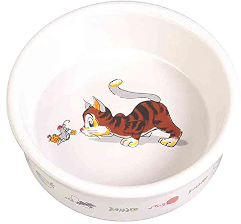 Trixie | Napf mit Motiv, Katze, Keramik, weiß | Ø 11 cm, 200 ml