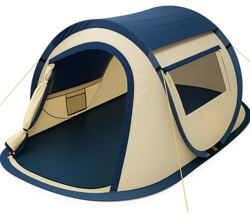 CampFeuer Zelt Quiki für 2 Personen | Creme/Blau | Wurfzelt Aufbau in 2 Sekunden, Wasserabweisend | Quicktent für Festival, Camping und mehr | Pop Up Zelt, Campingzelt, Automatik Zelt