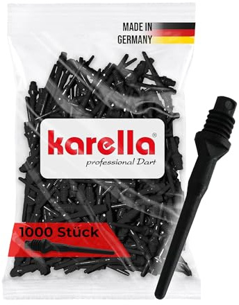Karella Profi Dartspitzen Kunststoff Keypoint-Special, 1.000 St, 2BA Gewinde, extrem formstabile Softdart Ersatzspitzen, Soft Tips, Made in Germany schwarz