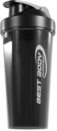 Best Body Nutrition Eiweiß Shaker schwarz – 600 ml Protein Shaker mit Sieb & Mess-Skala – auslaufsicher – spülmaschinengeeignet – BPA-frei – für klumpenfreie Proteinshakes