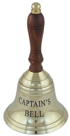 Handglocke Tischglocke Glocke Messing poliert Holzgriff 17cm Captain`s Bell