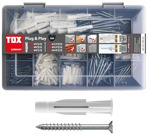 TOX Sortimentskoffer Plug & Play TRIKA + Schraube, 320-tlg. | Dübel-Schrauben-Set 5/31, 6/36 und 8/51 für nahezu alle Baustoffe, 01190101