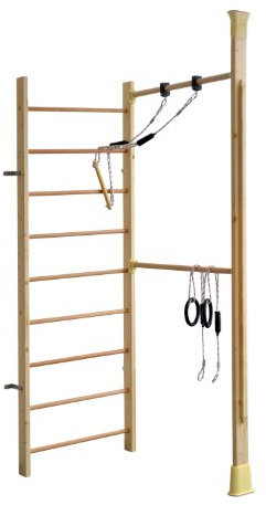 Kletterdschungel Holz Sprossenwand Indoor Sportgerät mit Reck (265 x 83 cm mit 10 Sprossen + individuelle Stütze im Raum)