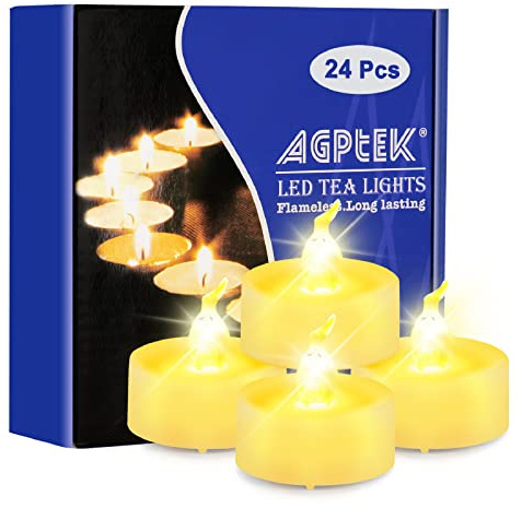 AGPTEK 24 Stück LED Teelichter mit Timer, flammenlose Kerzen mit Akku | flackernde warmweiße LED Teelichter mit Timerfunktion 6 Stunden an und 18 Stunden aus, 24er Pack Kerzen für Haus Dekoration