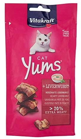 Vitakraft Cat Yums, Katzen Leckerli, weicher Katzensnack gefüllt mit Leberwurst, im wiederverschließbaren Beutel, ohne Zusatz von Zucker (1x 40g)