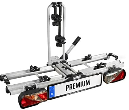 EUFAB 12011LAS Fahrradträger PREMIUM, E-Bike geeignet, komplett vormontiert, Diebstahlschutz, für 2 Fahrräder, für Anhängerkupplung, schwarz, grau