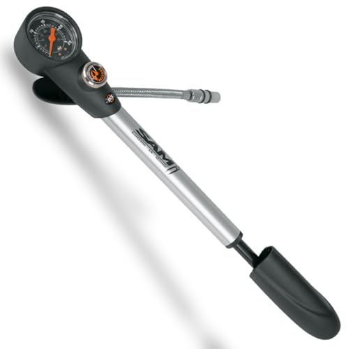 SKS GERMANY SAM Dämpferpumpe (Luftpumpe für AV-Ventile, Präzisionsmanometer, drehbarer Schlauchanschluss, Druckreduzierventil, max. Druck: 25 bar/360 PSI)