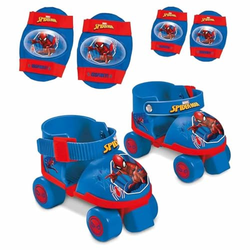 Mondo Toys – Marvel Spiderman Rollschuhe, verstellbar von 22 bis 29 – Komplettset mit transparenter Tasche, Ellenbogenschützer und Knieschoner - 18390