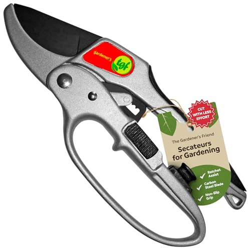 The Gardener's Friend Ratschen-Rosenschere - Kraftsparende Gartenschere für schwache Hände - Blumenschneider für Stämme, Sträucher, Hecken und kleine Äste - leicht und einfach zu bedienen