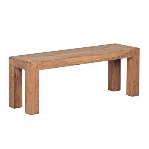 FineBuy Esszimmer Sitzbank 120 cm Massiv-Holz Akazie Holz-Bank Natur-Produkt Küchenbank im Landhaus-Stil Braun