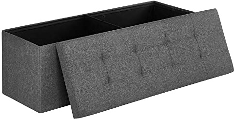 SONGMICS Sitzhocker mit Stauraum, klappbare Sitzbank, 38 x 110 x 38 cm Fußbank, Aufbewahrungsbox, bis 300 kg belastbar, für Wohnzimmer Schlafzimmer Flur, schiefergrau LSF77K