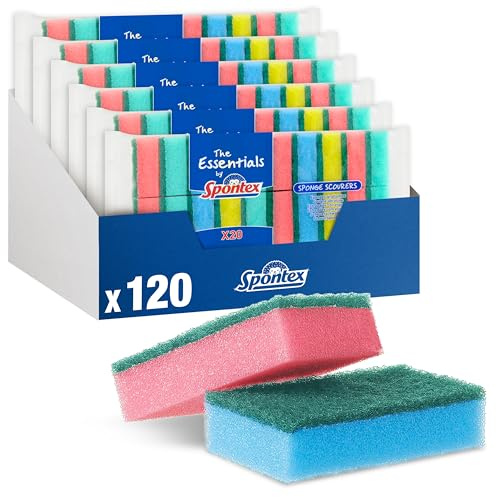 Spontex The Essentials Abwasch-Scheuerschwämme | Strapazierfähig und vielseitig | 6 20er-Packs (120 Stück)