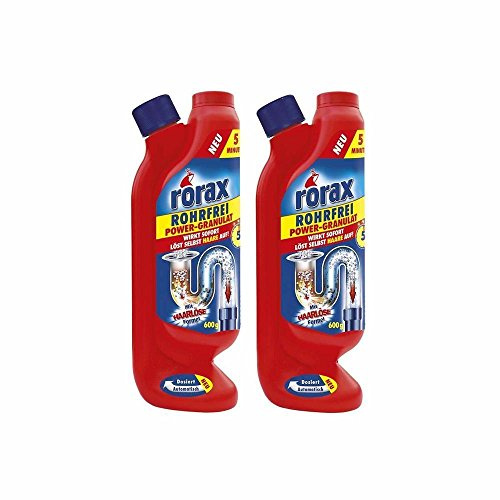 2x rorax Rohrfrei Power-Granulat Dosierflasche 600g - Wirkt sofort & löst selbst Haare auf
