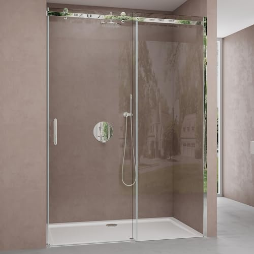 doporro Duschtür Nischentür dusche Duschabtrennung Duschkabine 140x195cm ESG-Sicherheitsglas Duschtür aus Klarglas teilgerahmt inkl. NANO-Beschichtung Teramo4