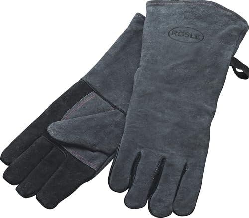 RÖSLE Grillhandschuhe Lederhandschuhe Hitzeschutz 24/XL Grau/Schwarz Universalgröße BBQ