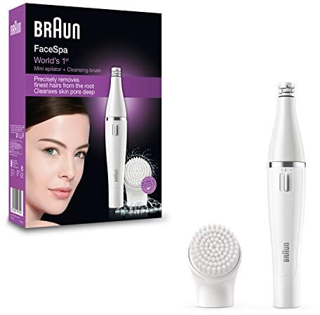 Braun FaceSpa Gesichtsepilierer Damen, Damenbart Entferner, Gesichtsreinigungsbürste, Haarentfernung und Reinigung, Wasserdicht — 810, Weiß/Silber