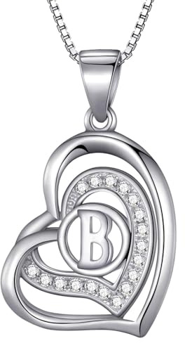Morella Damen Halskette Herz Buchstabe 925 Silber rhodiniert mit Zirkoniasteinen weiß 46 cm