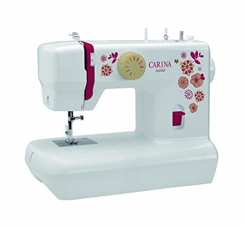 CARINA Nähmaschine Junior I 6 Stichprogramme I Auto-Fadenspannung & Fadenabschneider I LED-Nählicht I inkl. Stickerbögen I Kinder Nähmaschine (weiß)