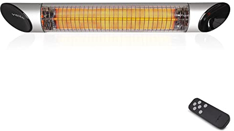VEITO| infrarot-Heizstrahler| Terassenstrahler| elektrisch| 3 Heizstufen mit Fernbedienung| 2500 Watt| IP55| Infrarotheizung | Umkippschutz| Silber| Elektroheizung| TÜV/GS zertifiziert| Wandmontage…