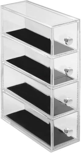 iDesign Clarity Jewelry Schmuckaufbewahrung | Schmuckkasten mit 4 Schubladen für Uhren, Ketten etc. | Umdrehbarer Schmuck Organizer mit Kratzschutz | Kunststoff durchsichtig