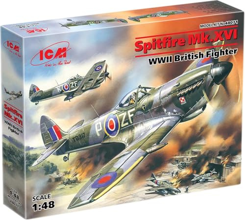 ICM - Spitfire Mk. XVI 1:48 Modellbausatz, Flugzeug, Bastler, Mischkind, Mischerwachsene ab 14 Jahren, Unisex