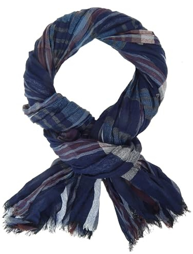 Ella Jonte schöner weicher Herrenschal Casual-Style blau beerenfarben gestreift Viskose