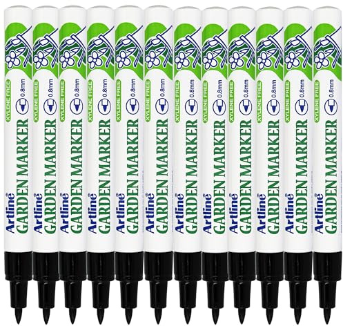 Artline Gartenmarker-Stifte, 12er-Pack (schwarz), Gartenmarker für Pflanzen, Töpfe oder Werkzeuge, UV-beständige, wasserfeste Stifte für den Außenbereich - Artline Permanent Marker & Markierungsstifte