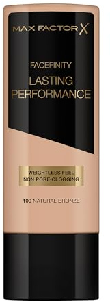 Max Factor Lasting Performance Foundation Natural Bronze 109 – Langanhaltendes Flüssig Make-Up – Für die perfekte, schwerelose Grundierung – 1 x 35 ml (1er Pack)