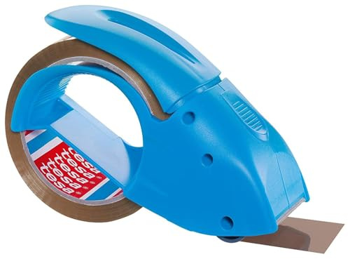 tesa tesapack Abroller Pack' n' Go - Ergonomischer, blauer Handabroller für Paketbänder - Inklusive 50 m x 48 mm Klebeband